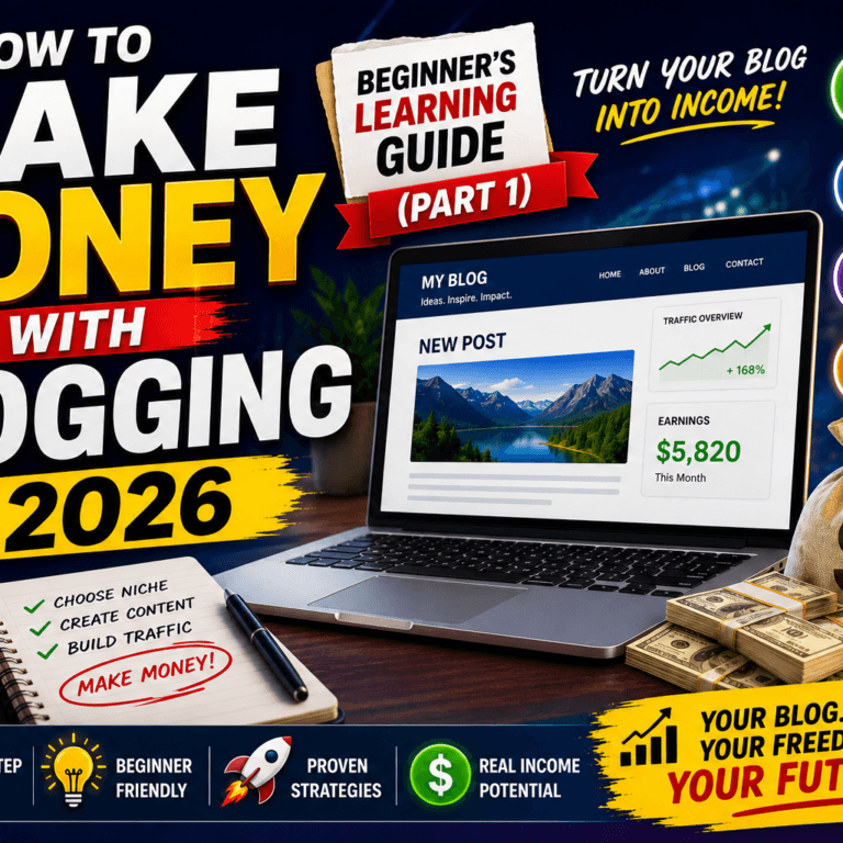 how to make money with blogging in 2026 beginner’s learning guide (part 1 ) feature image creat