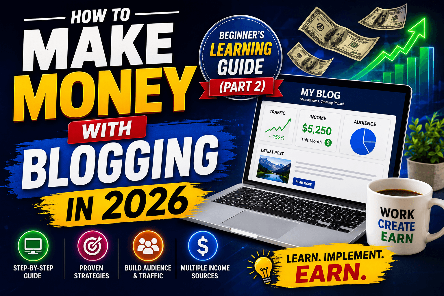how to make money with blogging in 2026 beginner’s learning guide (part 2 ) feature image creat