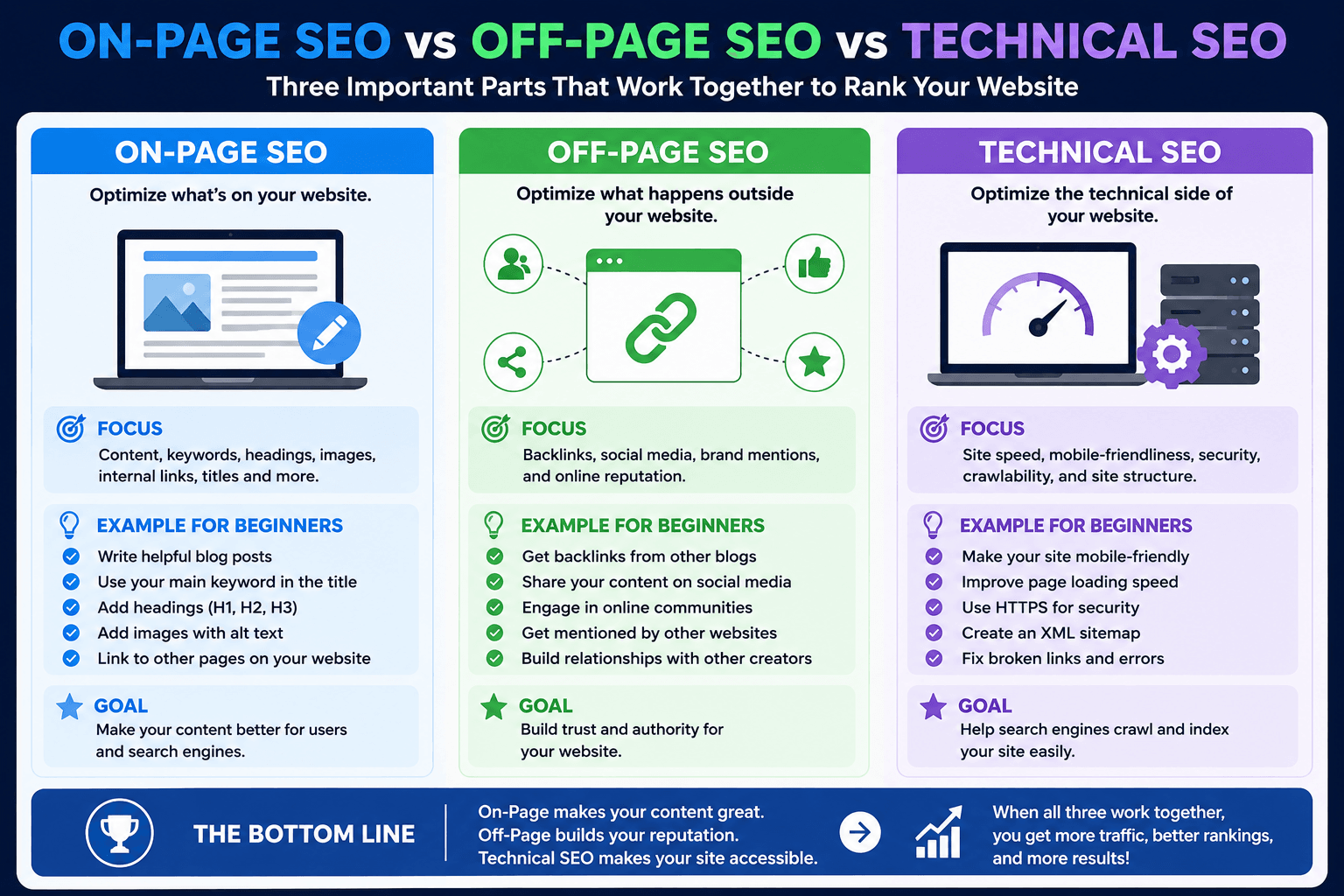 On-Page SEO vs Off-Page SEO vs Technical SEO